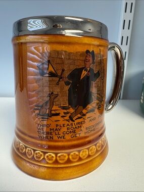 Lord Nelson Pottery  Vintagr Amber Brown 🍺 Beer 🍻 Mug / Steinwith Silver handle
